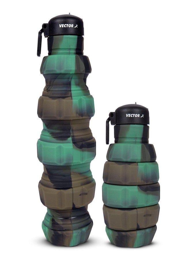 فيكتور أكس زجاجة مياه محمولة مرنة من فيكتور إكس بغطاء قلاب للسفر والمشي لمسافات طويلة والتخييم، سعة 500 مل (عبوة من قطعة واحدة، لون أخضر، سيليكون) - Image 1